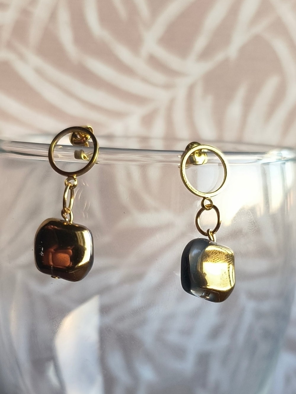 White Roses & Sherry | Purple Glass & 18k Gold Plated Brass Geometric Studs